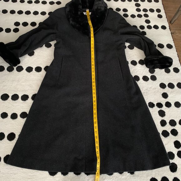 Vintage JNY Wool Cashmere Maxi Overcoat Coat 6 Black Faux Fur Trim Collar Cuffs - Picture 15 of 16
